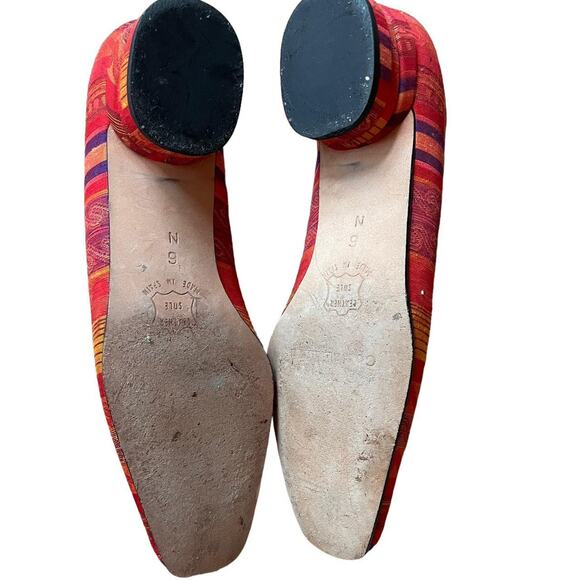 VTG Bright Multi Colored Square Closed Toe Heels Size 6 Boho Chic Hippie Retro - Picture 5 of 6